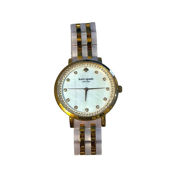 Kate Spade Monterey Acetate Rose Gold-tone Links Mother of Pearl Crystal Watch - Picture 5 of 7